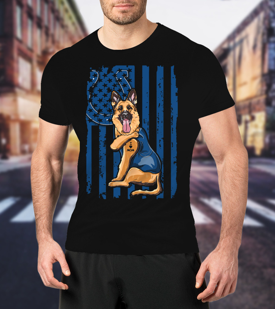 German Shepherd Colts Flag Tattoo I Love Mom T-Shirt