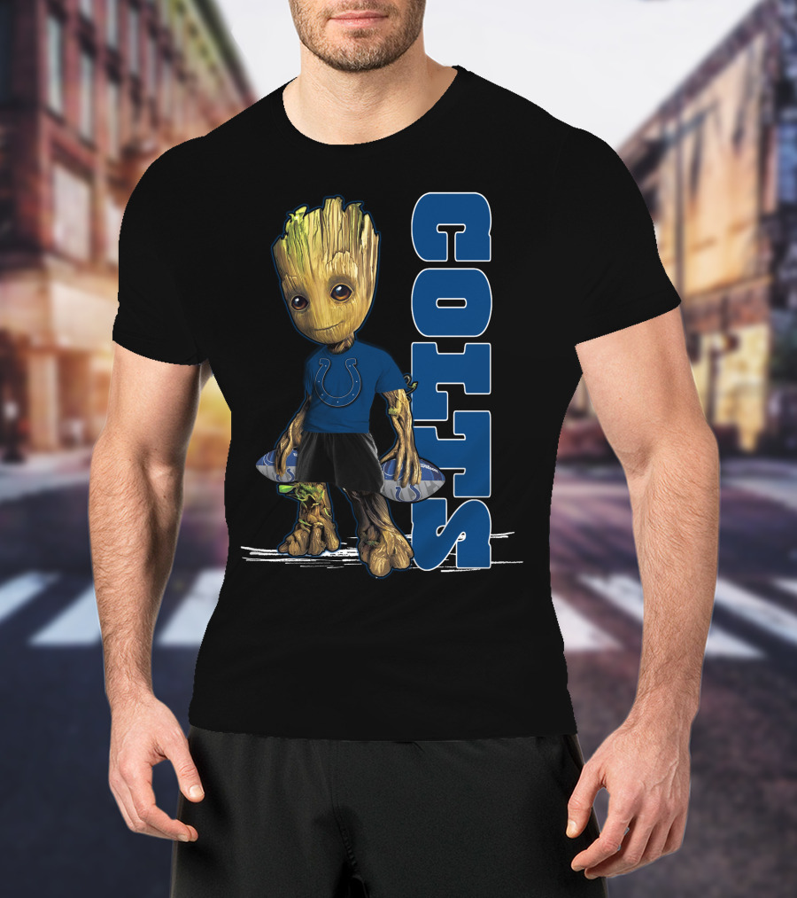 Groot Colts Football Fan With Indianapolis Colts T-Shirt