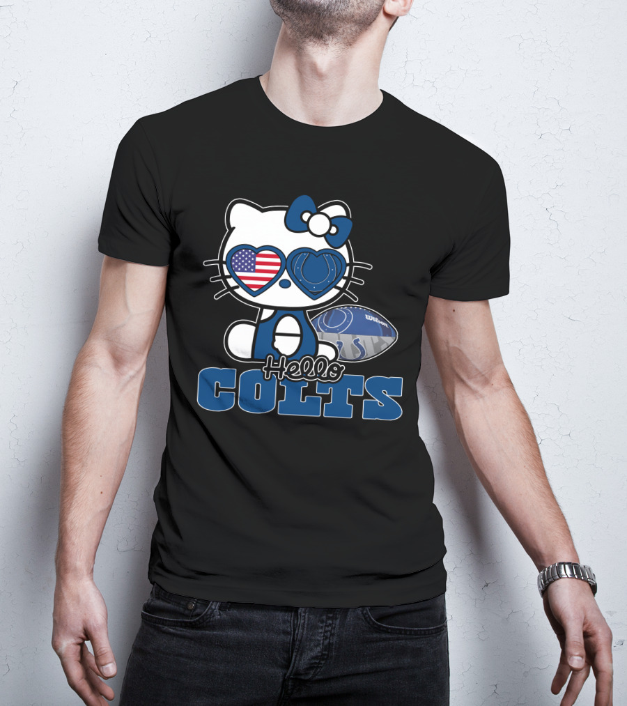 Hellokitty Colts Heart Glasses Football USA Flag T-Shirt
