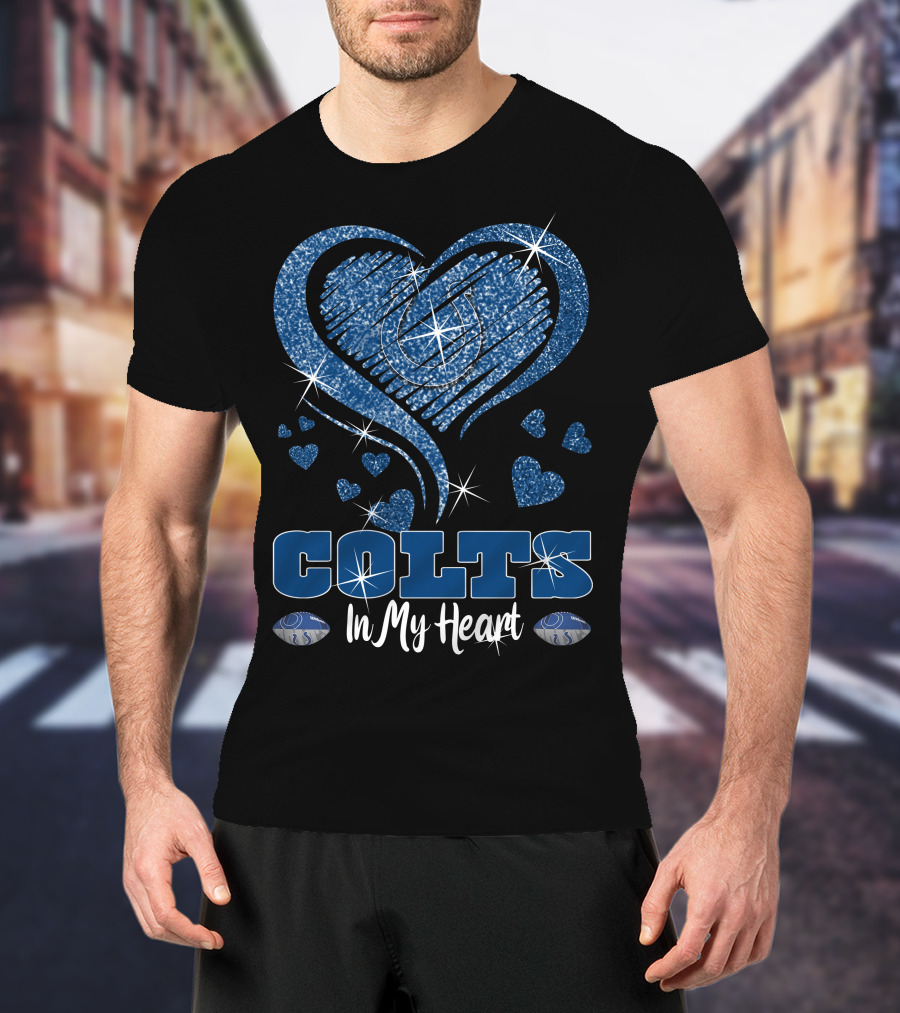 Colts In My Heart Indianapolis Logo Blue Hearts Sparkle T-Shirt