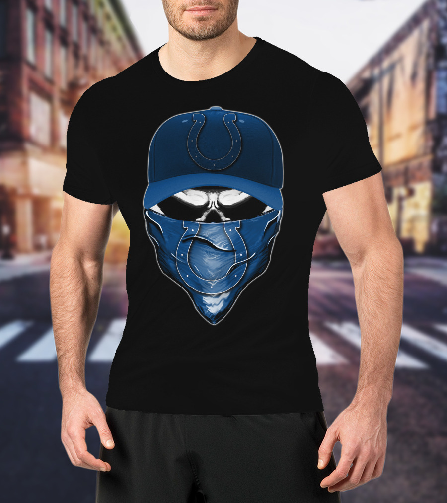 Skull With Indianapolis Colts Cap And Bandana T-Shirt