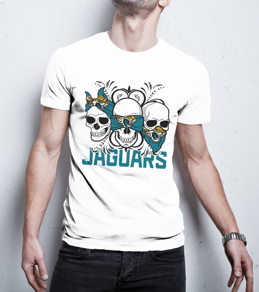 Jacksonville Jaguars Three Skull Teal Bandana T-Shirt