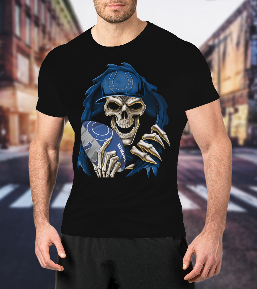 Skullbong Indianapolis Colts Skeleton Football Fan Official Wilson Ball T-Shirt