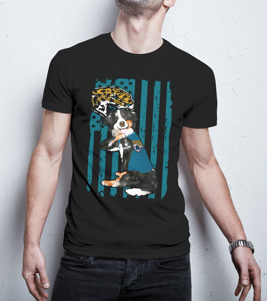 Border Collie I Mom Jacksonville Jaguars Flag T-Shirt
