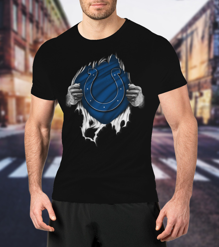 Ripped Indianapolis Colts Logo Blue And White T-Shirt