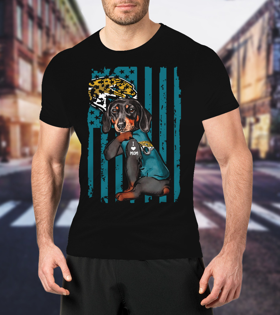 Dachshund I Love Mom Jacksonville Jaguars Helmet T-Shirt
