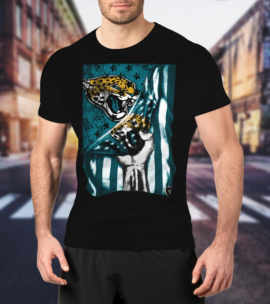 Jacksonville Jaguars Flag With Bold Jaguar Logo And Teal Stripes T-Shirt