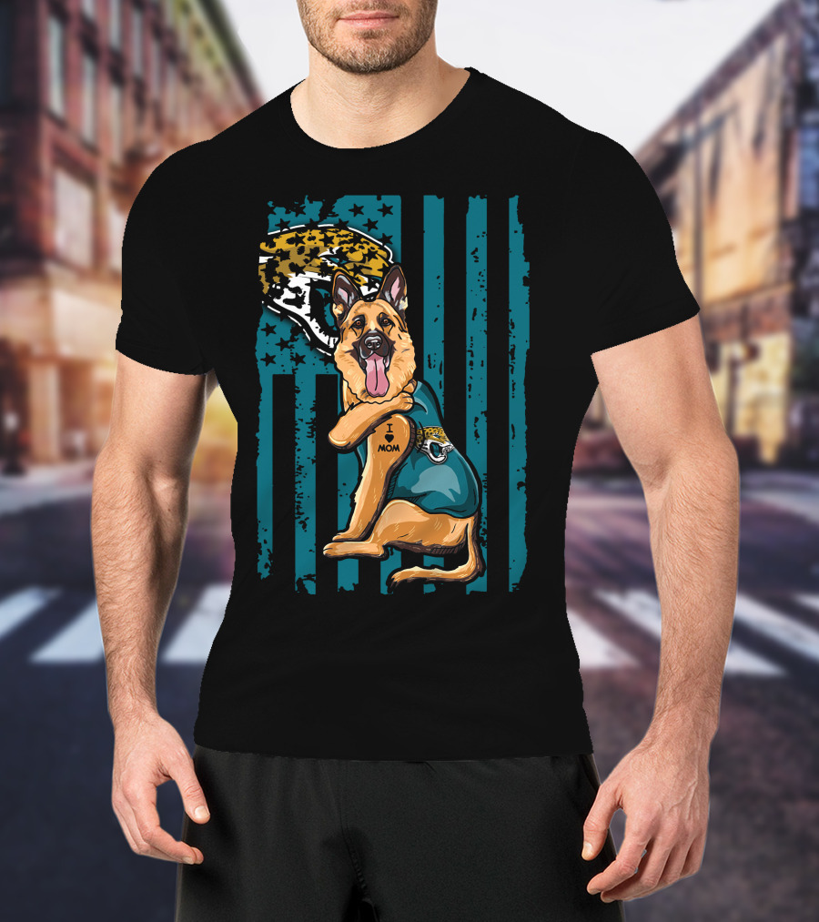 German Shepherd With Jacksonville Jaguars Tattoo And Flag Background T-Shirt