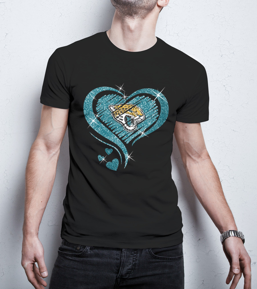 Heart Diamond Jaguars Teal Sparkle T-Shirt