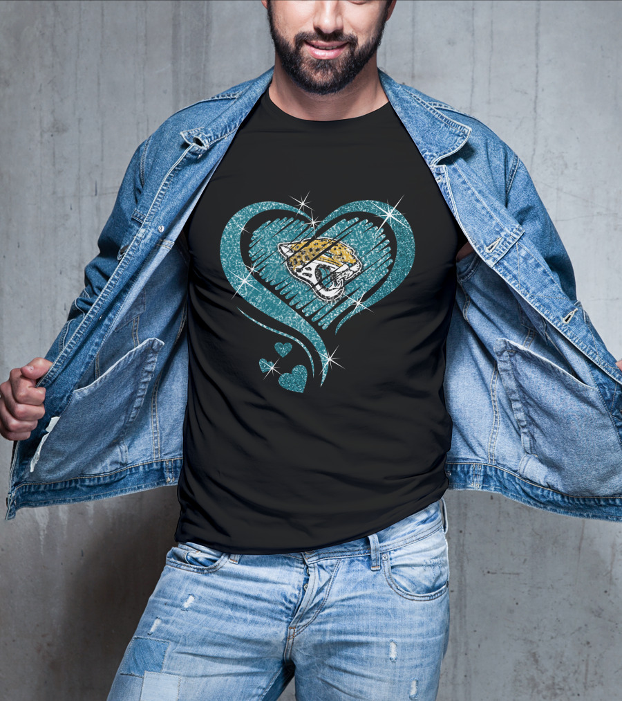 Heart Diamond Jaguars Teal Sparkle T-Shirt