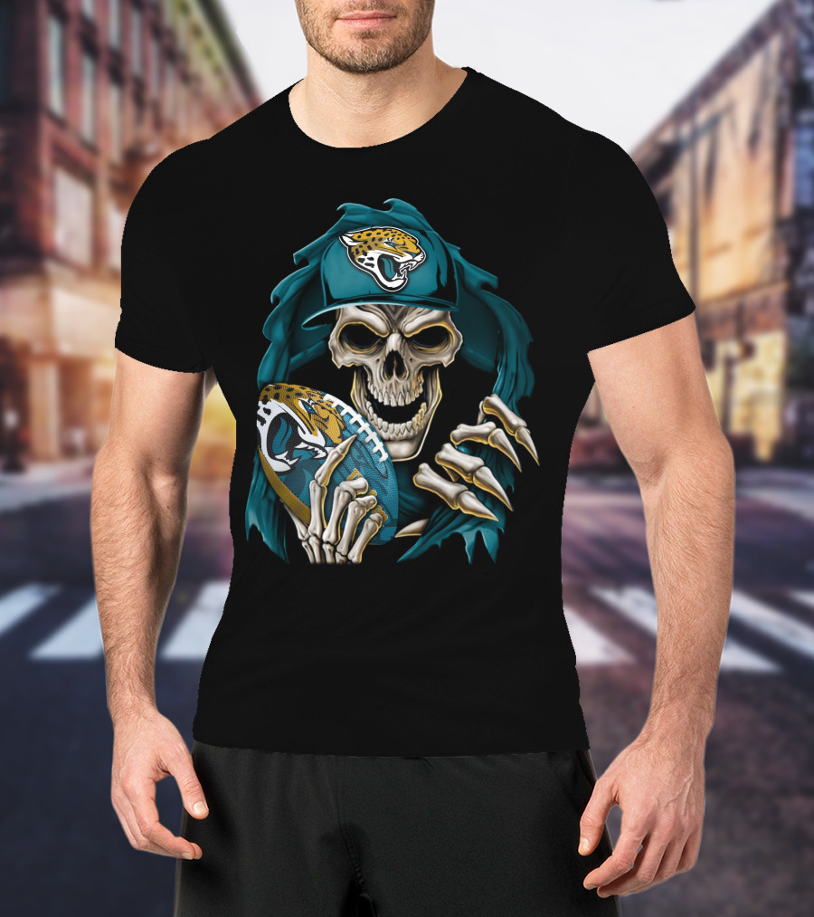 Skullbong Jacksonville Jaguars Skeleton With Football T-Shirt