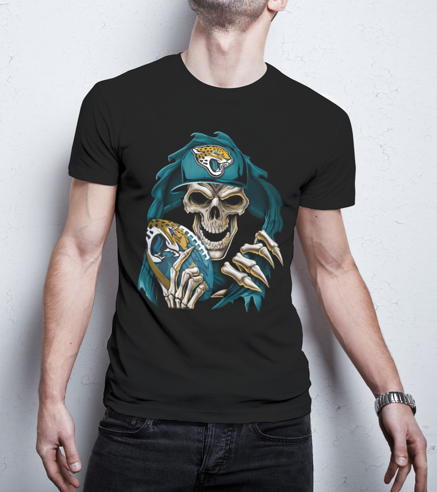 Skullbong Jacksonville Jaguars Skeleton With Football T-Shirt
