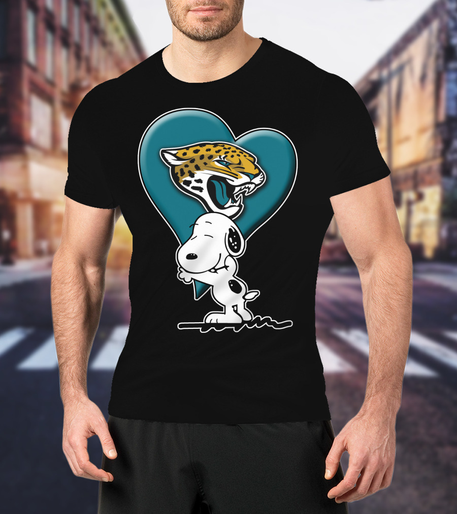 Snoopy Heart Embrace With Jacksonville Jaguars T-Shirt