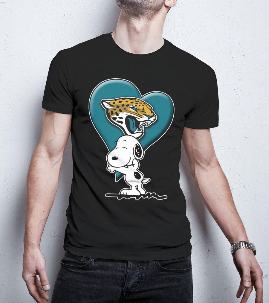 Snoopy Heart Embrace With Jacksonville Jaguars T-Shirt