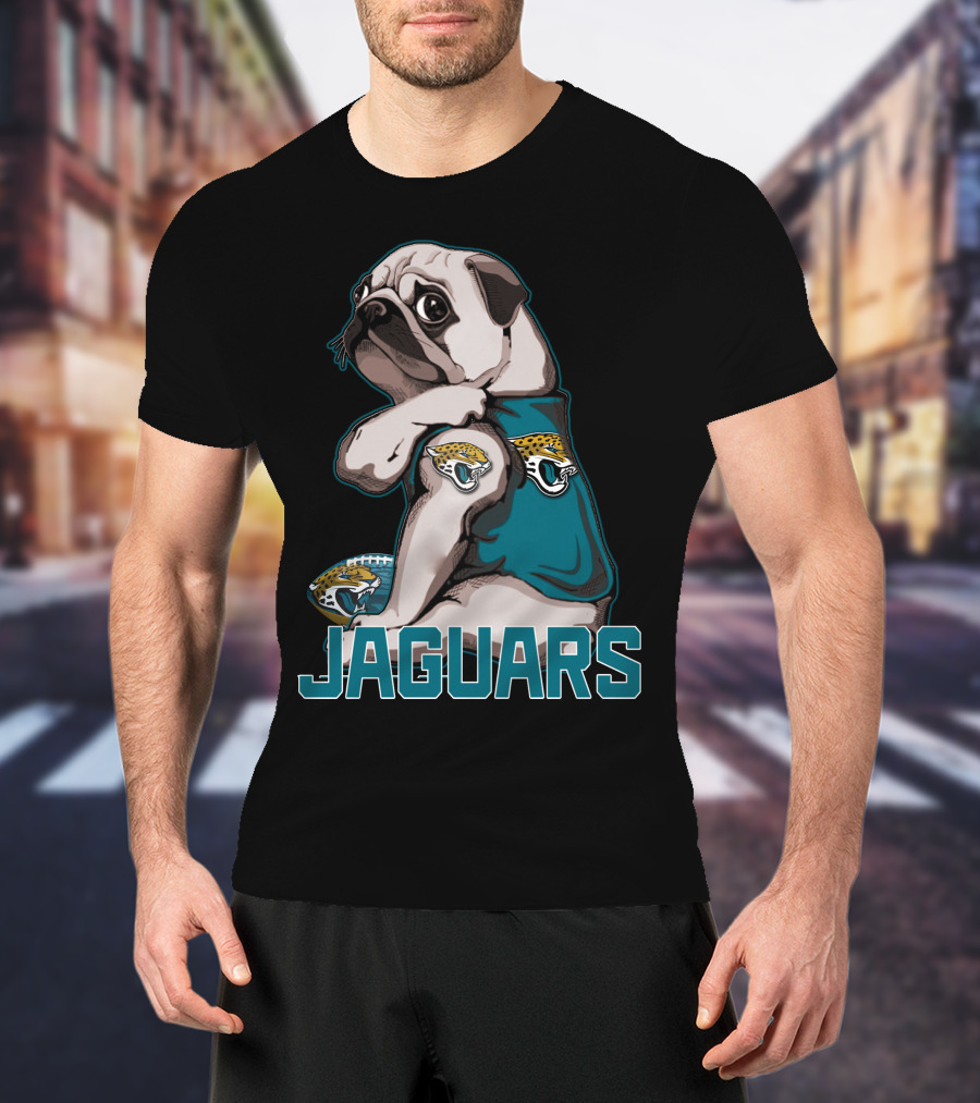 Jaguars Pug Wearing Jacksonville Logo Shirt With Team Football T-Shirt