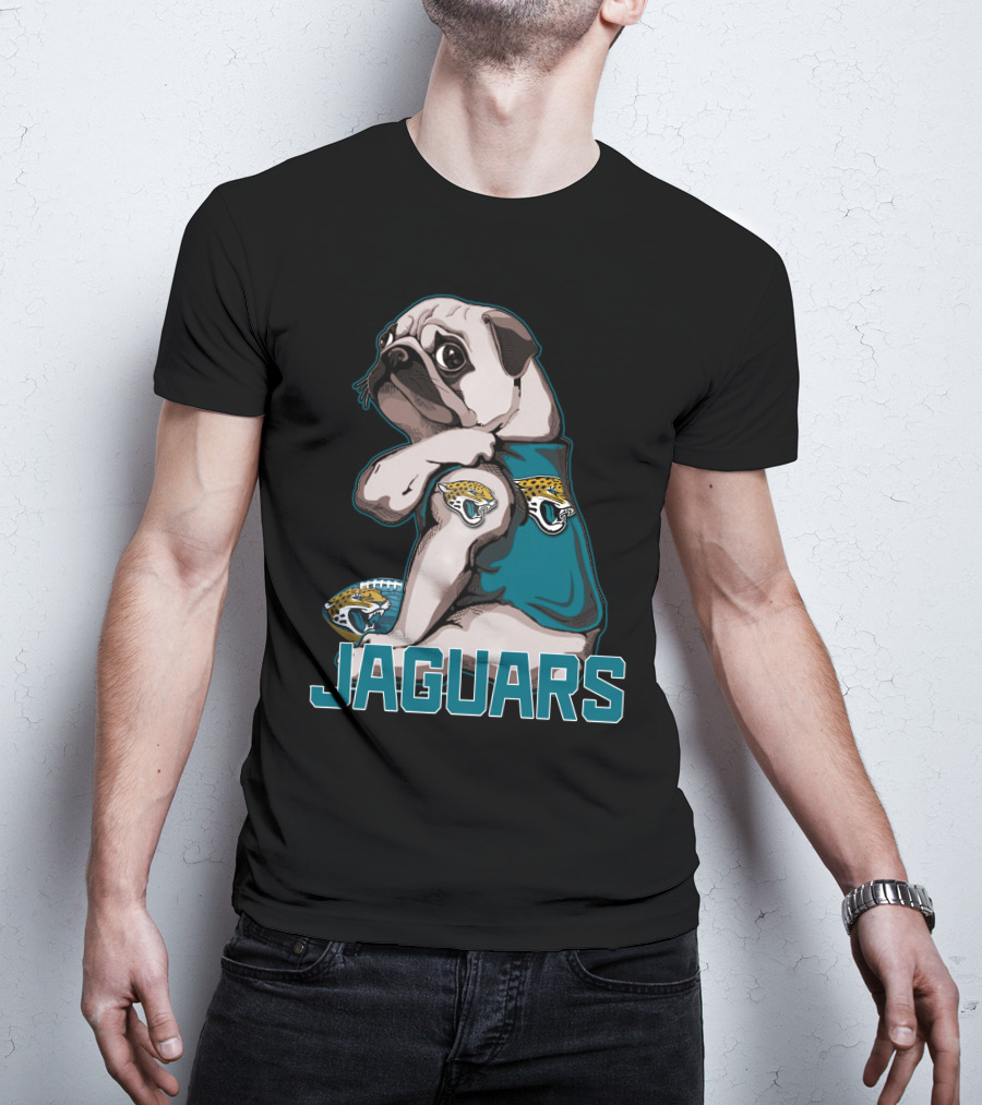 Jaguars Pug Wearing Jacksonville Logo Shirt With Team Football T-Shirt