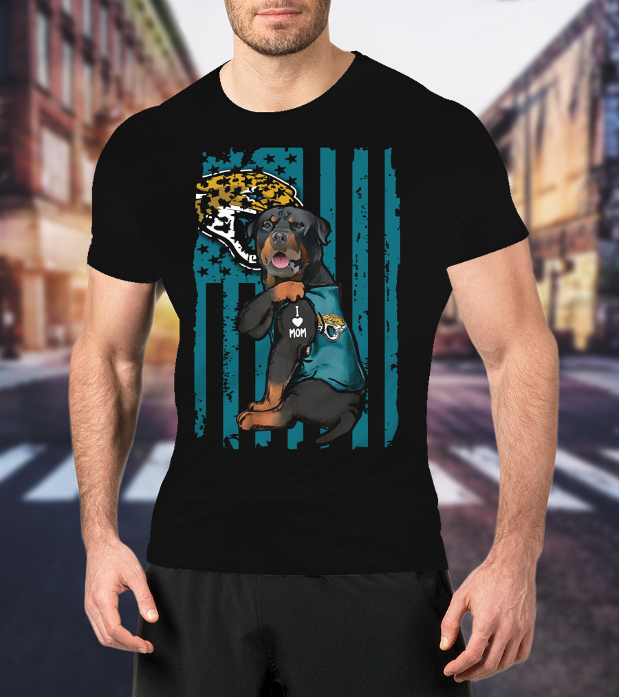Rottweiler I Love Mom Jacksonville Jaguars Flag T-Shirt