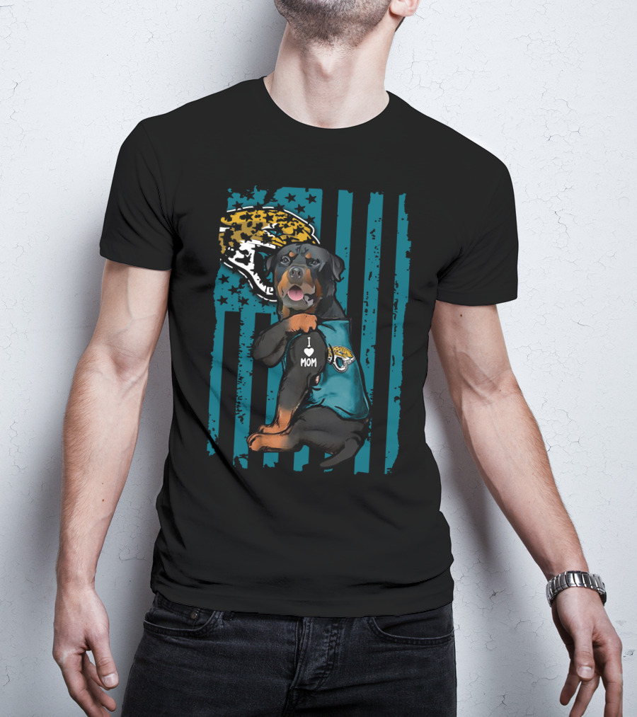 Rottweiler I Love Mom Jacksonville Jaguars Flag T-Shirt