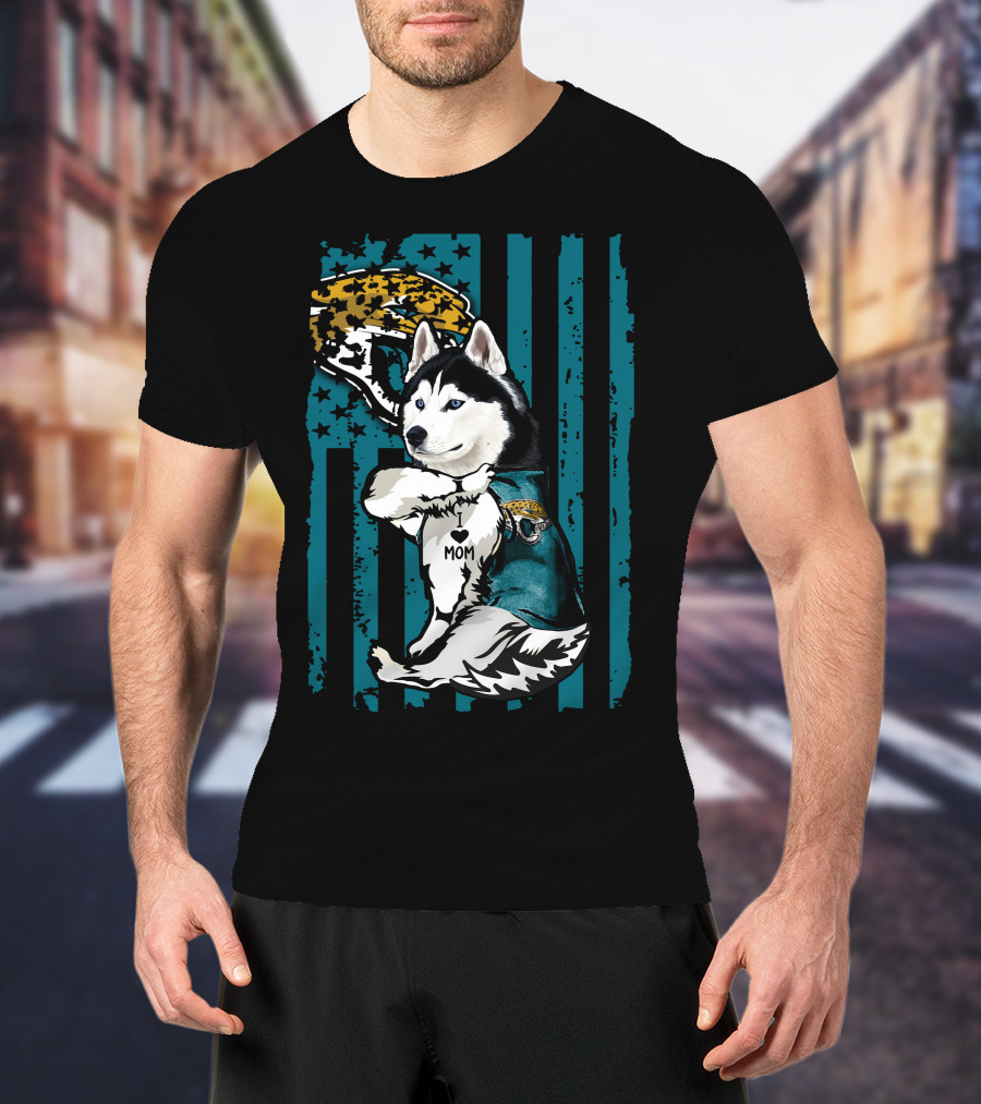 Siberian Husky Jacksonville Jaguars I Love Mom T-Shirt