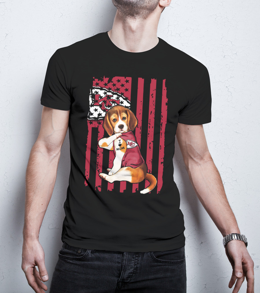 Beagle I Love Mom Kansas City Chiefs USA Flag T-Shirt