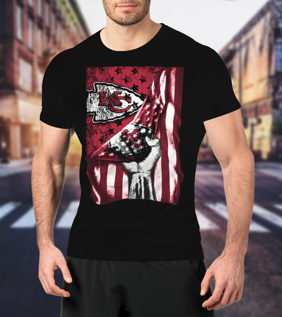 Kansas City Chiefs Flag And Stars Design With Fist T-Shirt