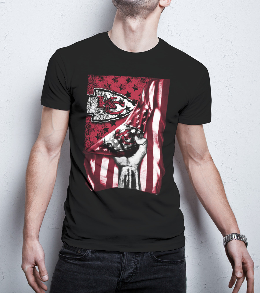 Kansas City Chiefs Flag And Stars Design With Fist T-Shirt