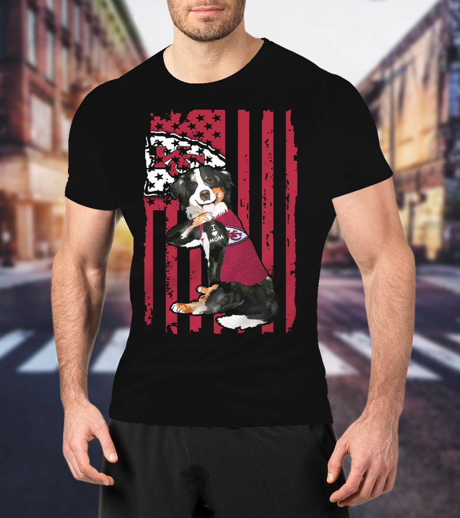 Border Collie I Mom Kansas City Chiefs Fan Flag T-Shirt