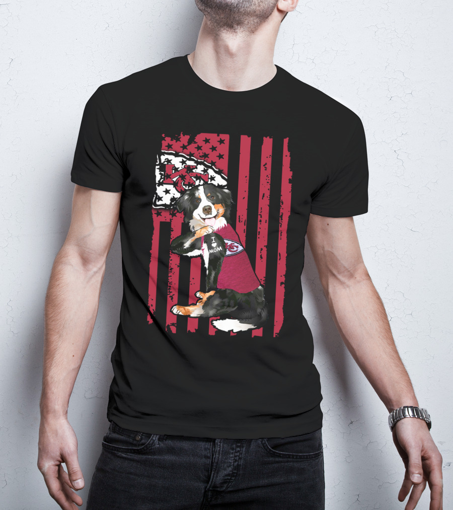 Border Collie I Mom Kansas City Chiefs Fan Flag T-Shirt
