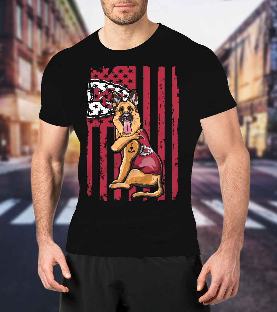 German Shepherd Kansas City Chiefs Flag I Love Mom T-Shirt
