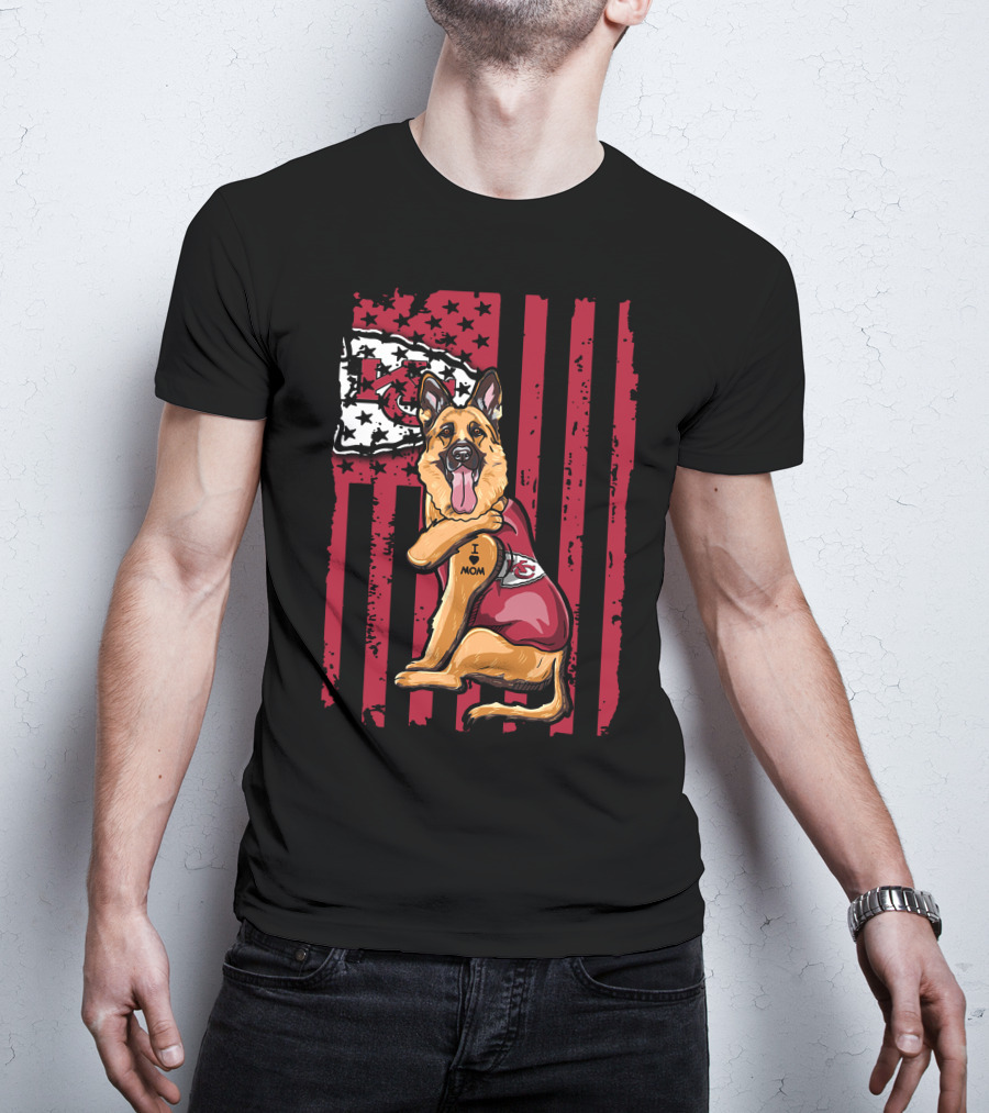 German Shepherd Kansas City Chiefs Flag I Love Mom T-Shirt