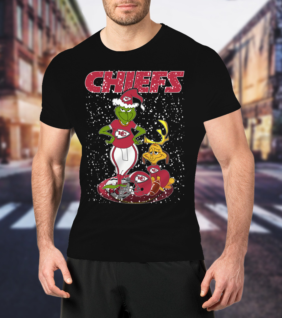 Grinch Chiefs Kansas City Christmas Snow Football T-Shirt