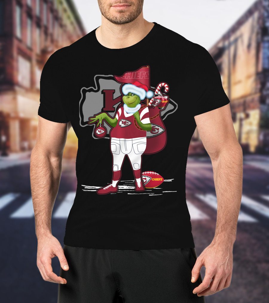 Grinchxmas Kansas City Chiefs Santa Football Holiday T-Shirt