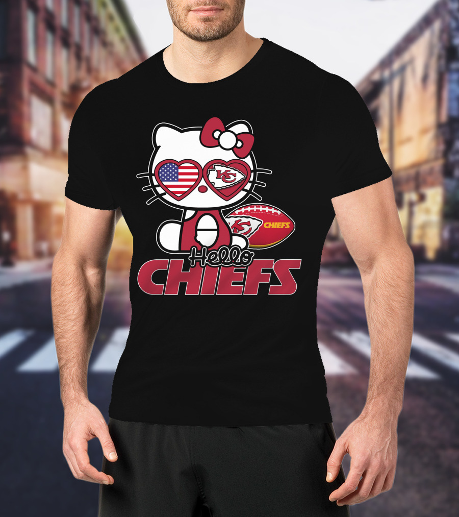 Hello Kitty Kansas City Chiefs American Flag Football Chiefs T-Shirt