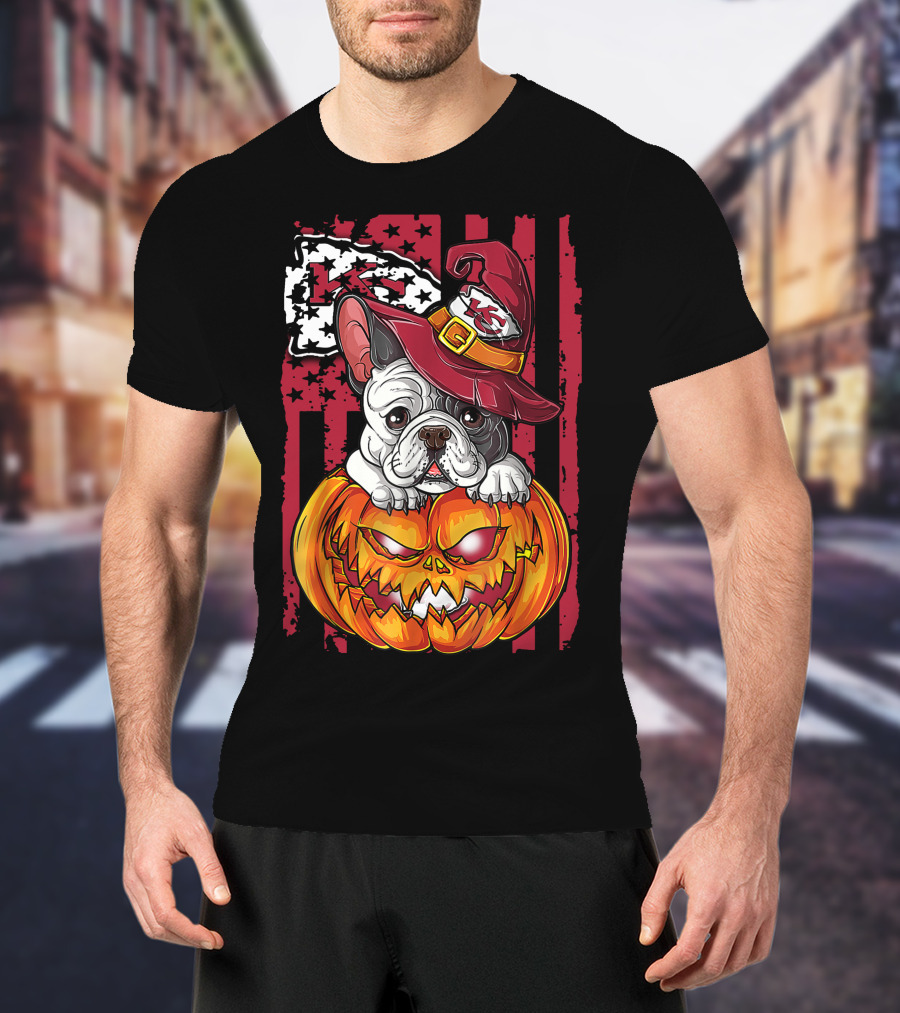 Hlw Bulldog Kansas City Chiefs Halloween Pumpkin Wizard Hat T-Shirt
