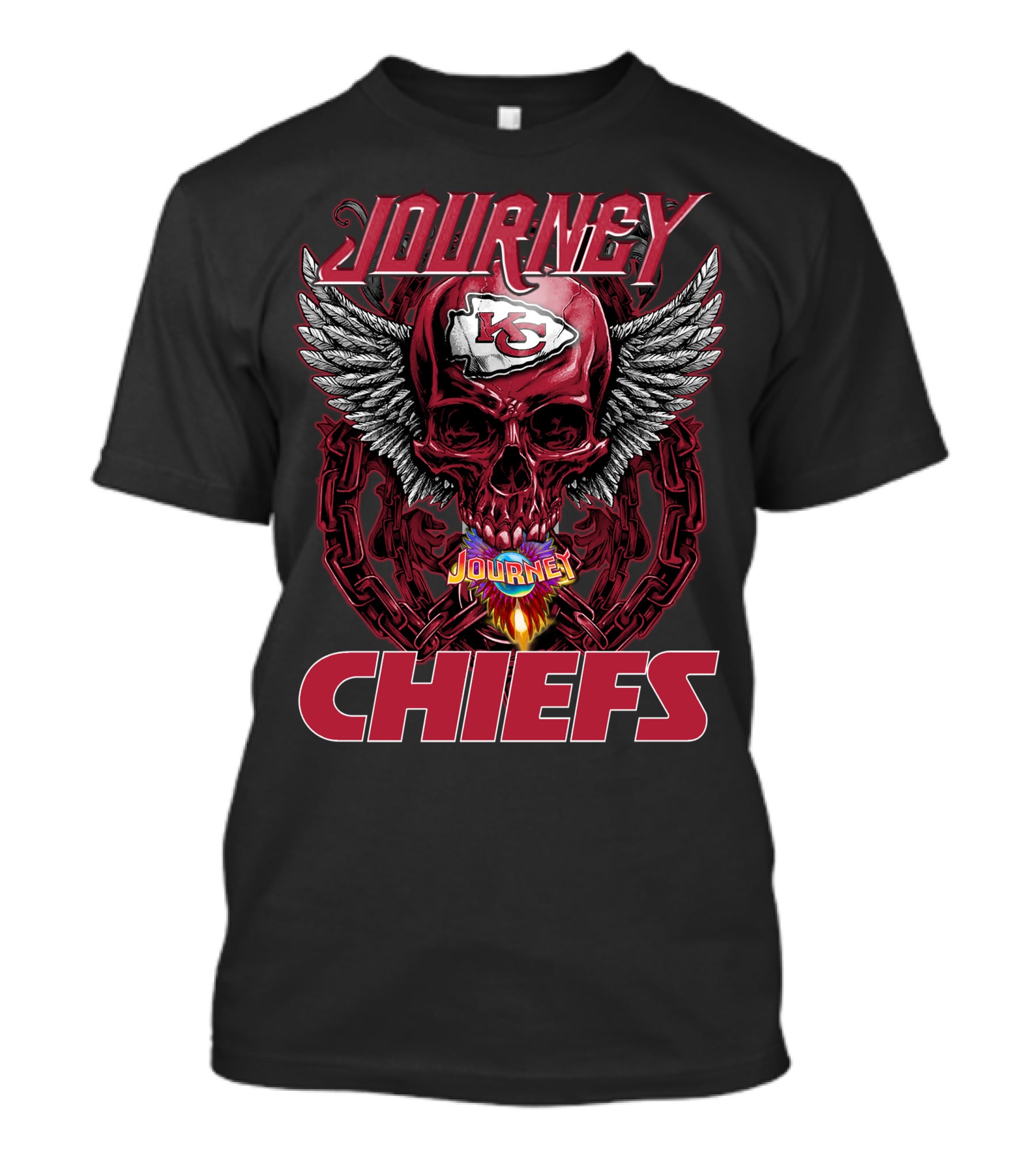 Journey Kansas City Chiefs Skull Wings Flame T-Shirt