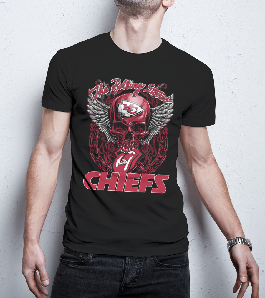 The Rolling Stones Skull Kansas City Chiefs Logo Wings Chiefs T-Shirt