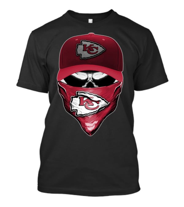 Skull With Kansas City Chiefs Cap And Bandana T-Shirt