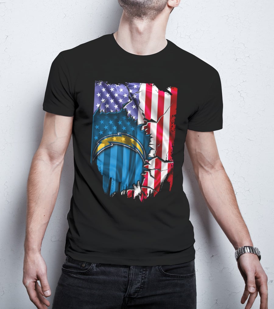 American Flag Los Angeles Chargers Logo Fusion T-Shirt