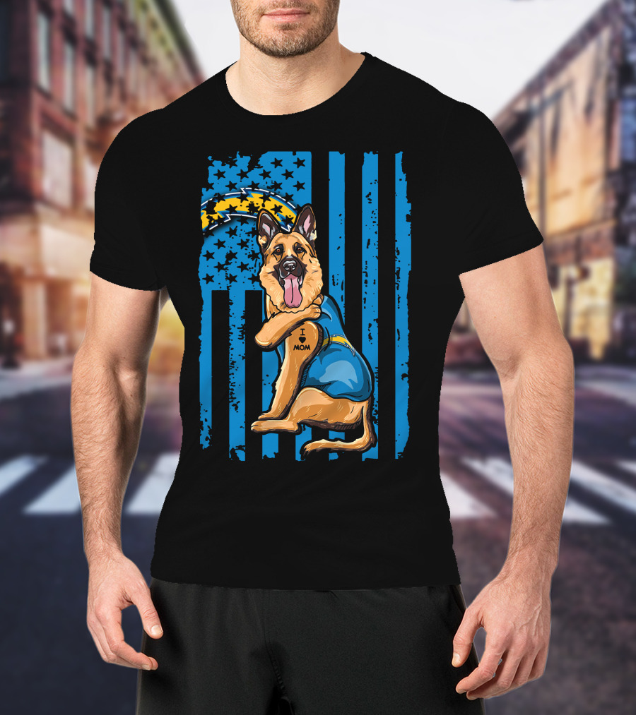 German Shepherd I Love Mom Los Angeles Chargers Flag T-Shirt