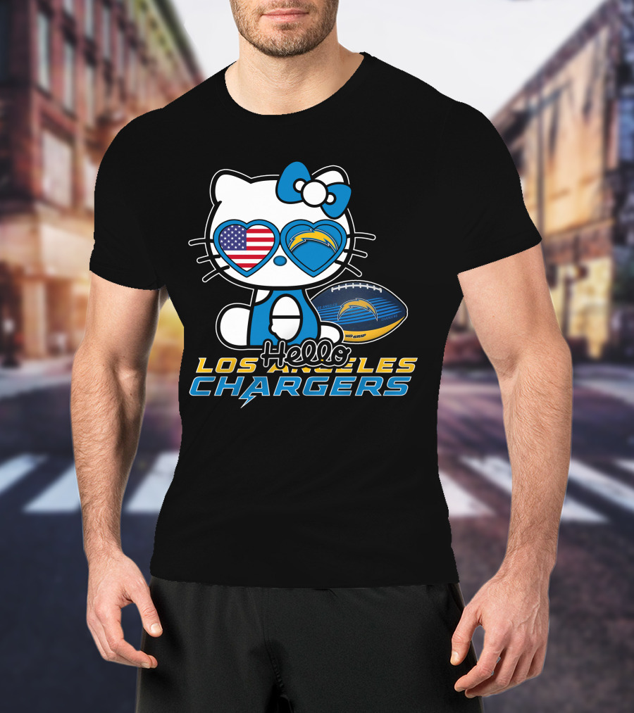 Hello Kitty Los Angeles Chargers Football American Flag Hearts T-Shirt