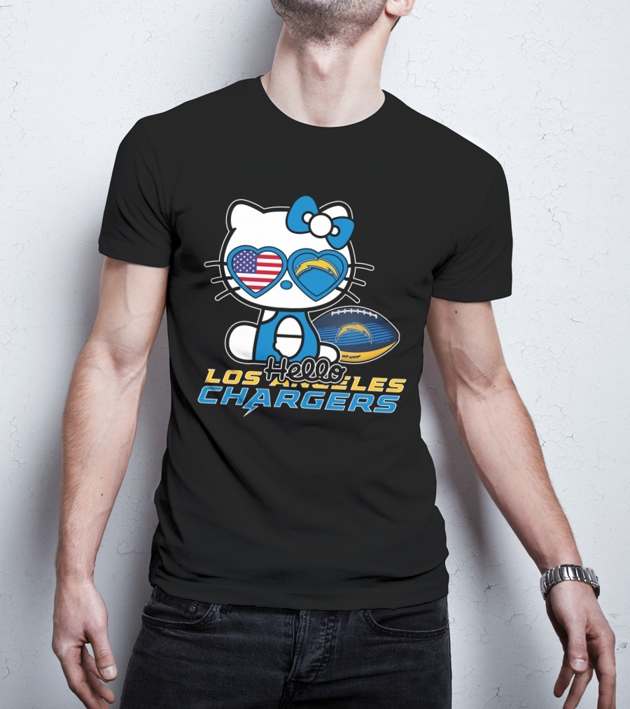Hello Kitty Los Angeles Chargers Football American Flag Hearts T-Shirt