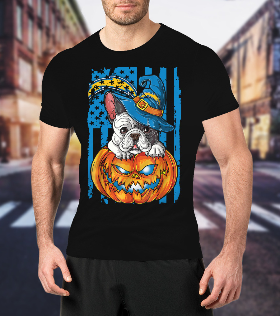 Hlw Bulldog Halloween Pumpkin Los Angeles Chargers Stars Hat T-Shirt