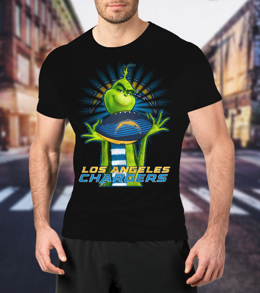 Los Angeles Chargers Grinch Holding Football T-Shirt