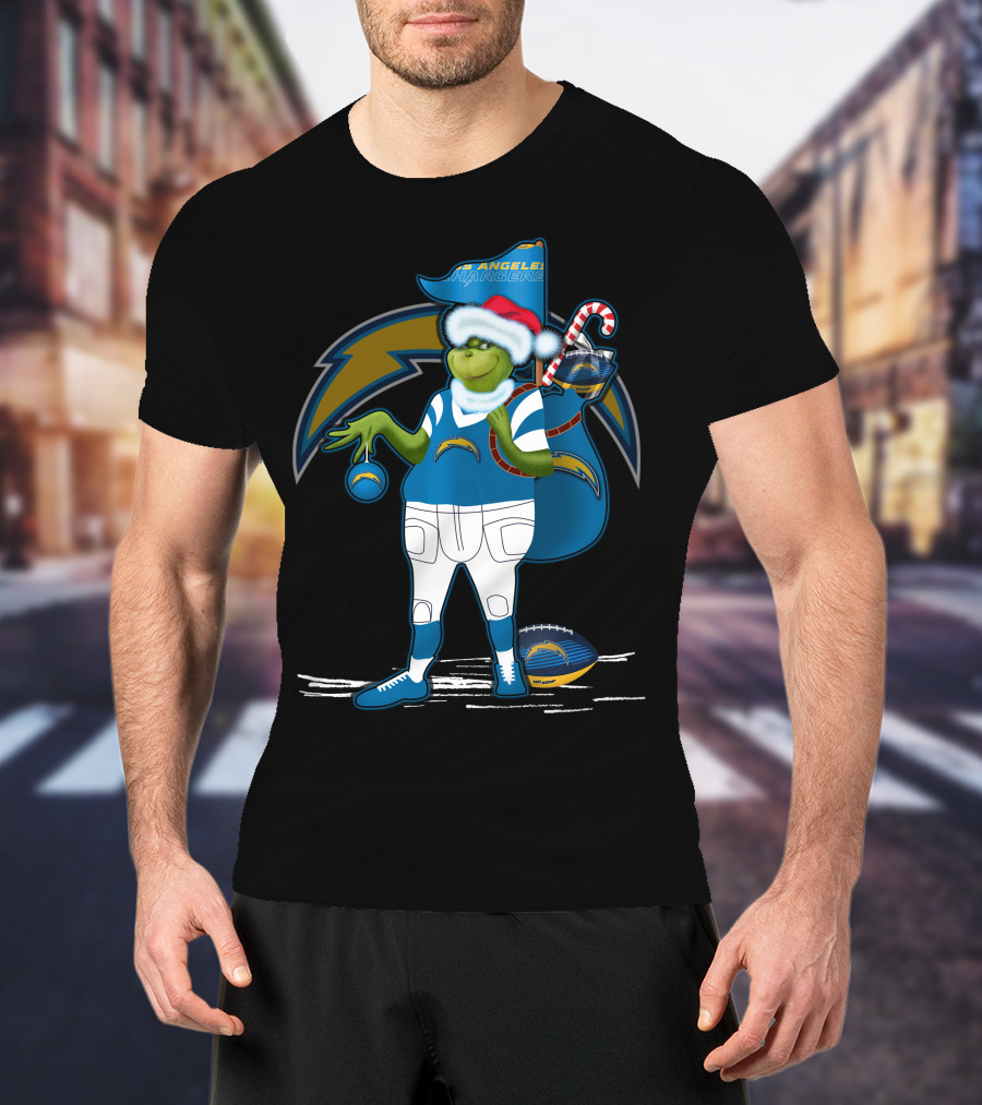 Grinchxmas Los Angeles Chargers Santa Hat Football Character T-Shirt