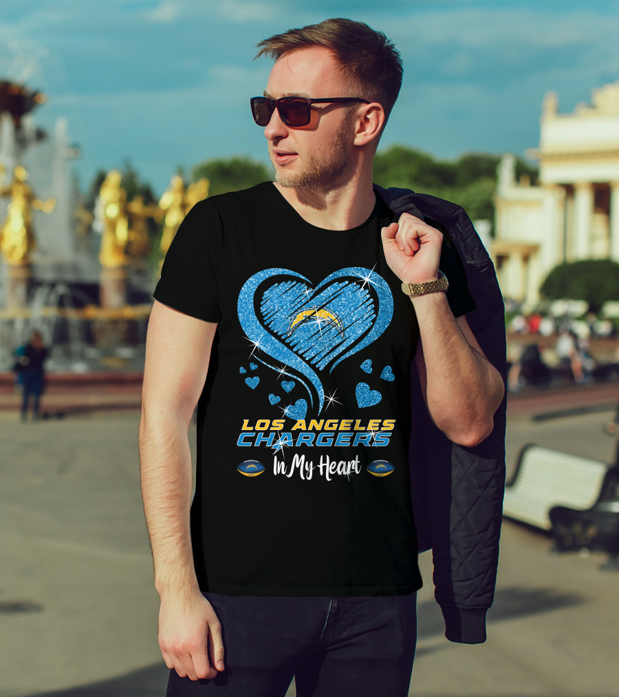 Los Angeles Chargers In My Heart Sparkling Blue Heart T-Shirt
