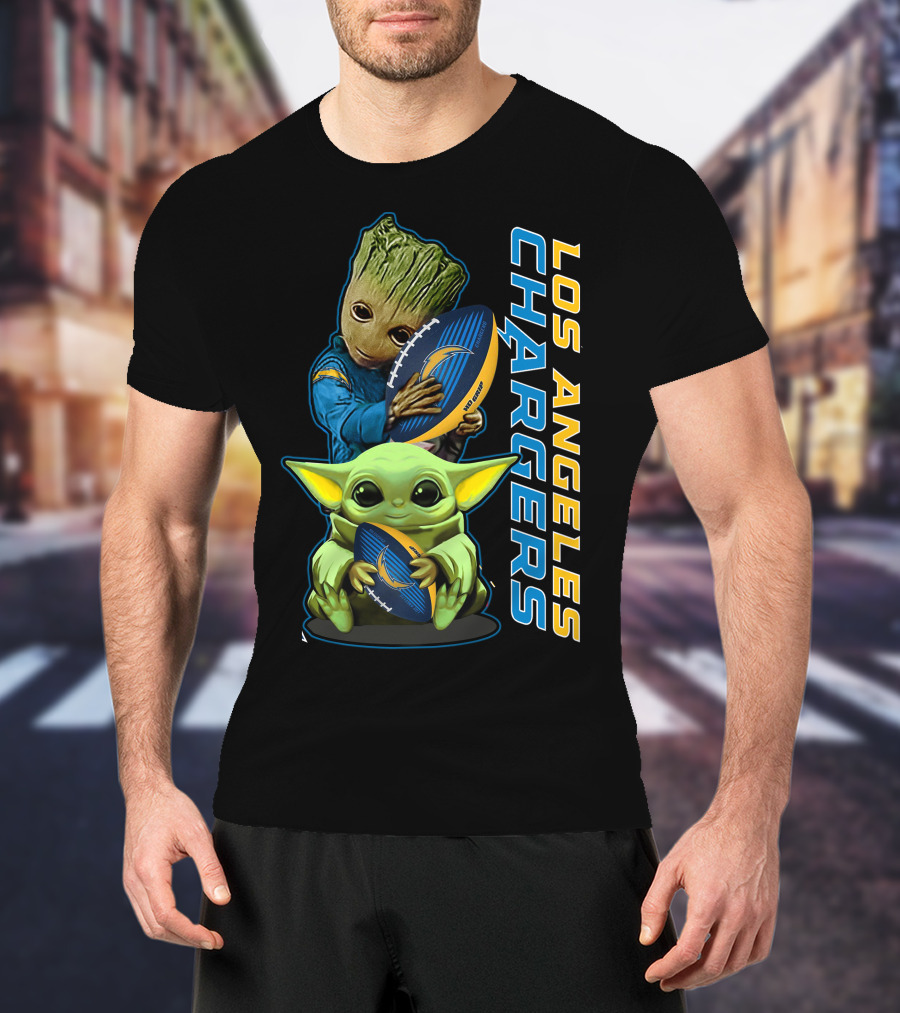 Grzd Los Angeles Chargers Groot Baby Yoda Football T-Shirt