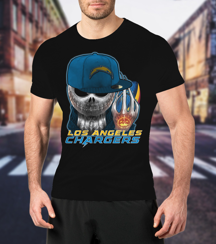 Jackskull Pumpkin Los Angeles Chargers T-Shirt