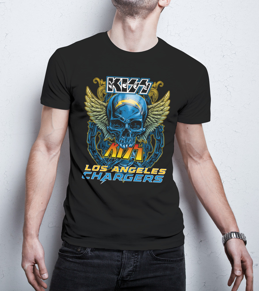 KISS Los Angeles Chargers Skull With Wings And Chains T-Shirt