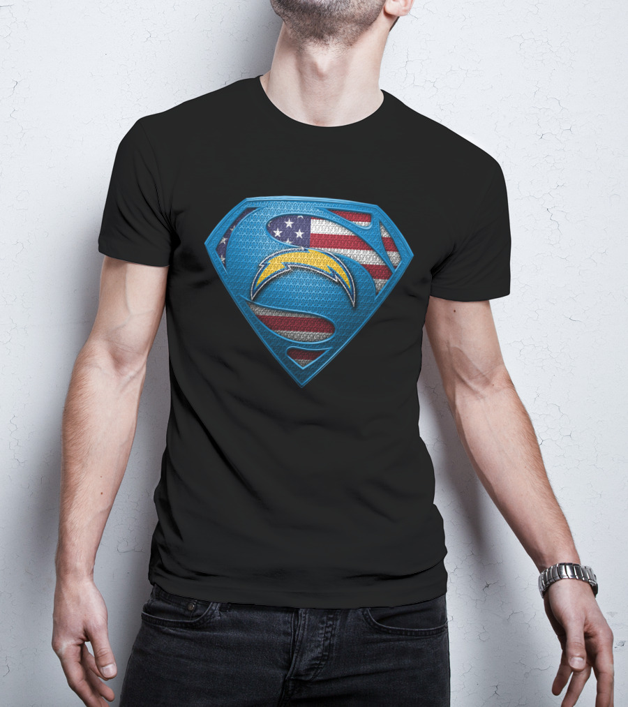 Los Angeles Chargers Superman Logo American Flag T-Shirt