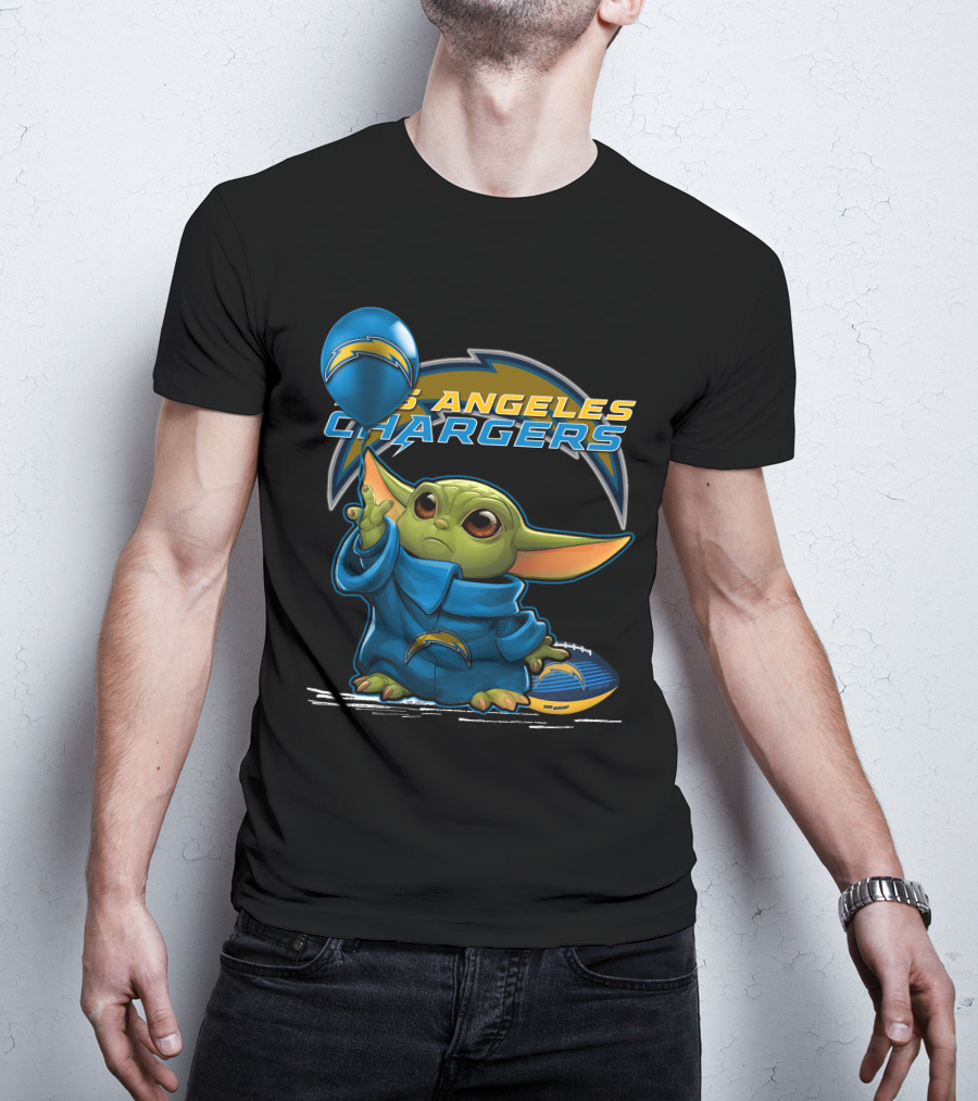 Yoda Los Angeles Chargers Football Balloon Among Stars T-Shirt